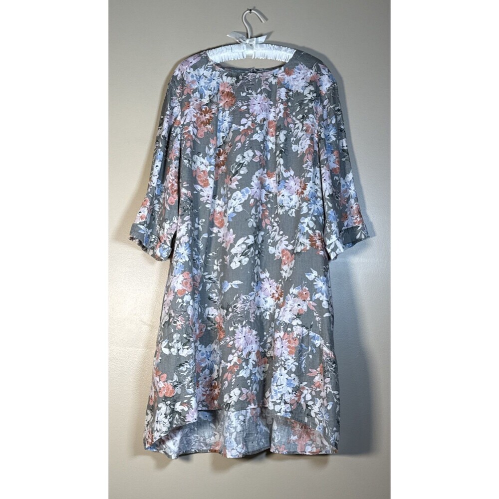 J. Jill Love Linen Women's Lagenlook Floral Caraway Ruffle Hem Dress Sz 3XL - Picture 2 of 16